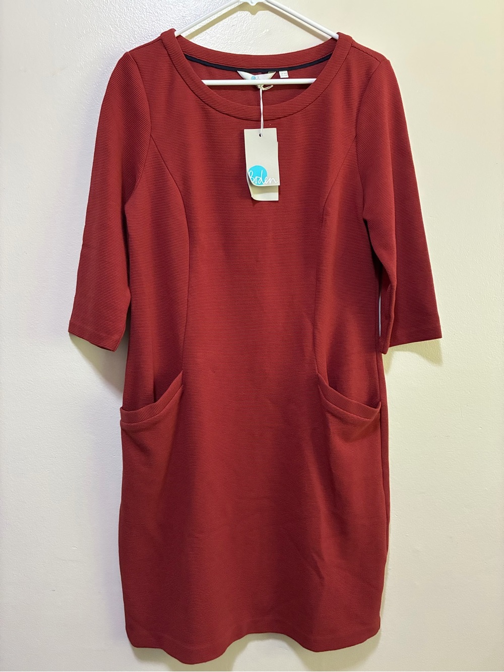 Boden Jasmine Ottoman Shift Dress in a rust red cotton size 10 r